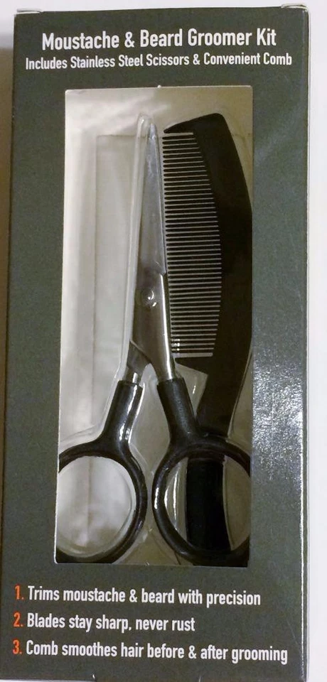 Sally Hansen for Men Moustache + Beard Groomer Scissors + Comb Trim NEW - Image 2 of 4