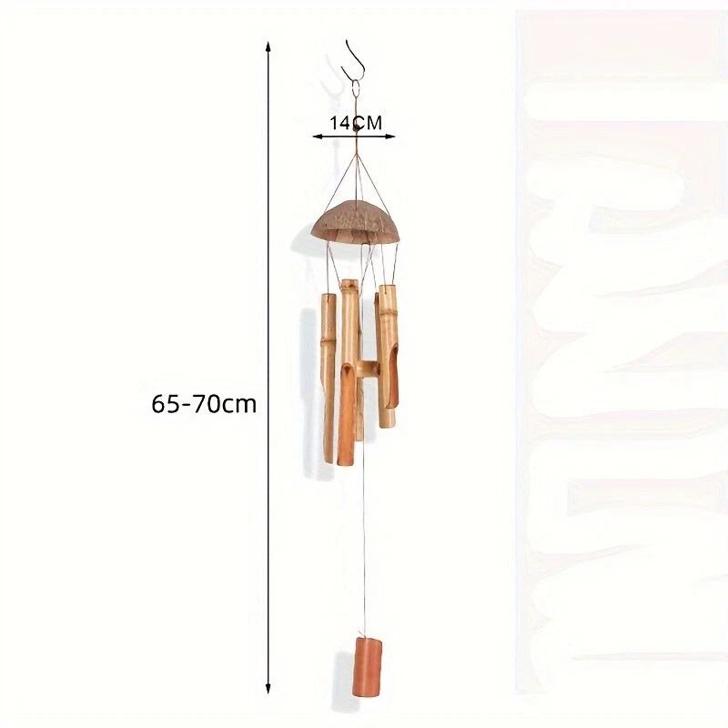 Bamboo Coconut Wind Chime - 1PC for Garden, Patio & Outdoor Calming Sound Decor - Image 3 of 4