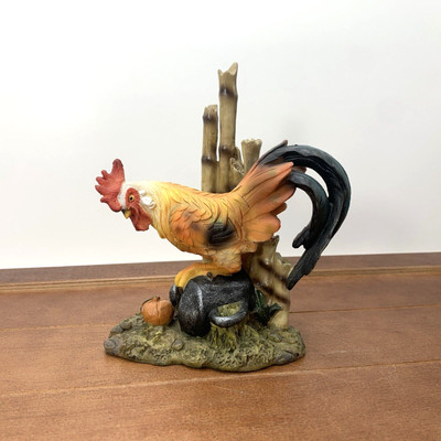 Vintage Handpainted Resin Thanksgiving Fall Decor Rooster Pumpkin 6'' Figurine