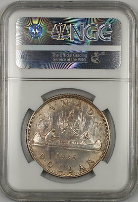 1936 Canada Silver $1 Dollar Coin NGC UNC Details Surface