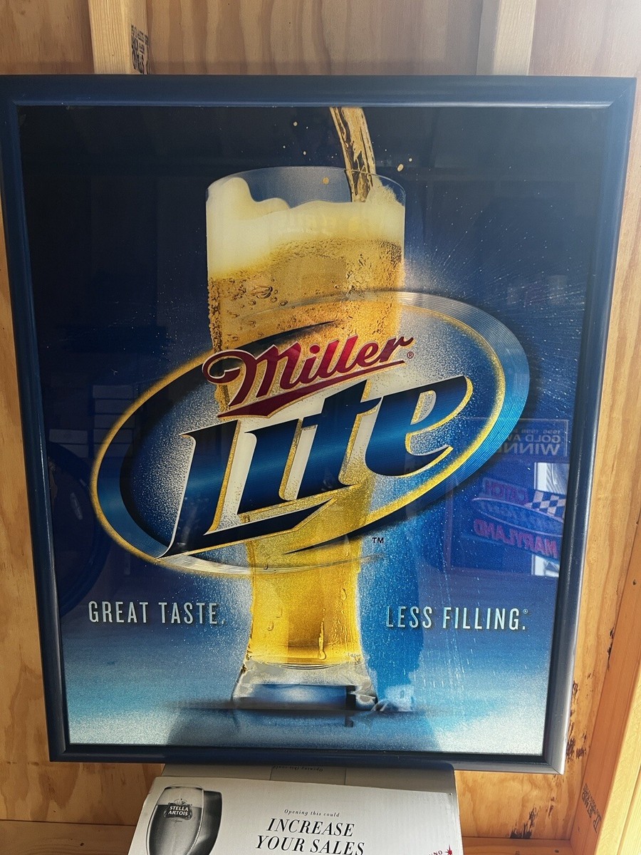 Miller Lite beer sign mirror reflective plaque framed wall display