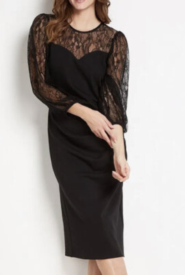 £55   WALLIS   Black Lace Scuba Bodycon Dress Sz 10 UK /36 . BNWT