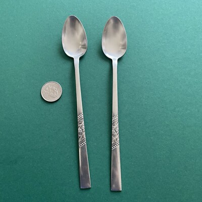 Oneida CATALINA Stainless Decorator Silverware Lot 2 Ice Tea Spoons