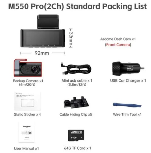 Azdome M550 Pro 4K Dashcam 2/3 Cam vorne, hinten, innen DVR Autokamera Nacht VN - Bild 7 von 8