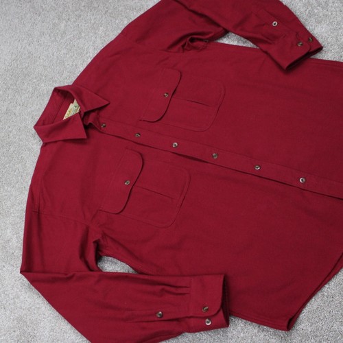 VTG Cabela's Deerskin Soft Chamois Shirt Men Large Red Cotton Shacket L/S Button - Picture 6 of 12