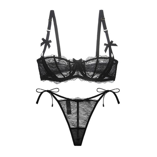 Damen-BHs Set halbe Tasse Spitze sexy Dessous ungepolstert ultradünne BH-Tangas - Bild 1 von 11