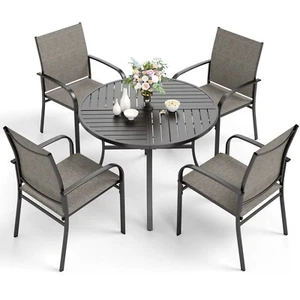 5 Piece Outdoor Dining Set Patio Furniture Set Round Table for Yard