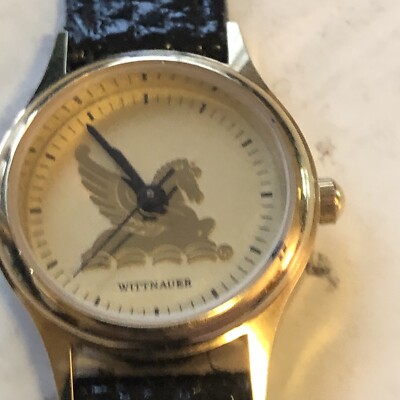 Wittnauer Mens Unisex 33mm Gold Tone Pegasus Dial Black Leather New Battery Brand new❗️Vintage Wittnauer Pegasus watch | Mercari main image 4