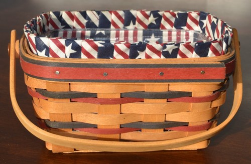 Longaberger All American Patriot Tea Basket, 2 Protector, Stars & Stripes, Liner - Picture 2 of 15