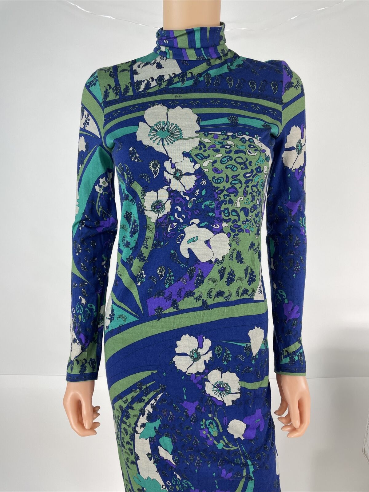 Emilio Pucci Blue Dress Swirl Abstract Long Sleev… - image 5
