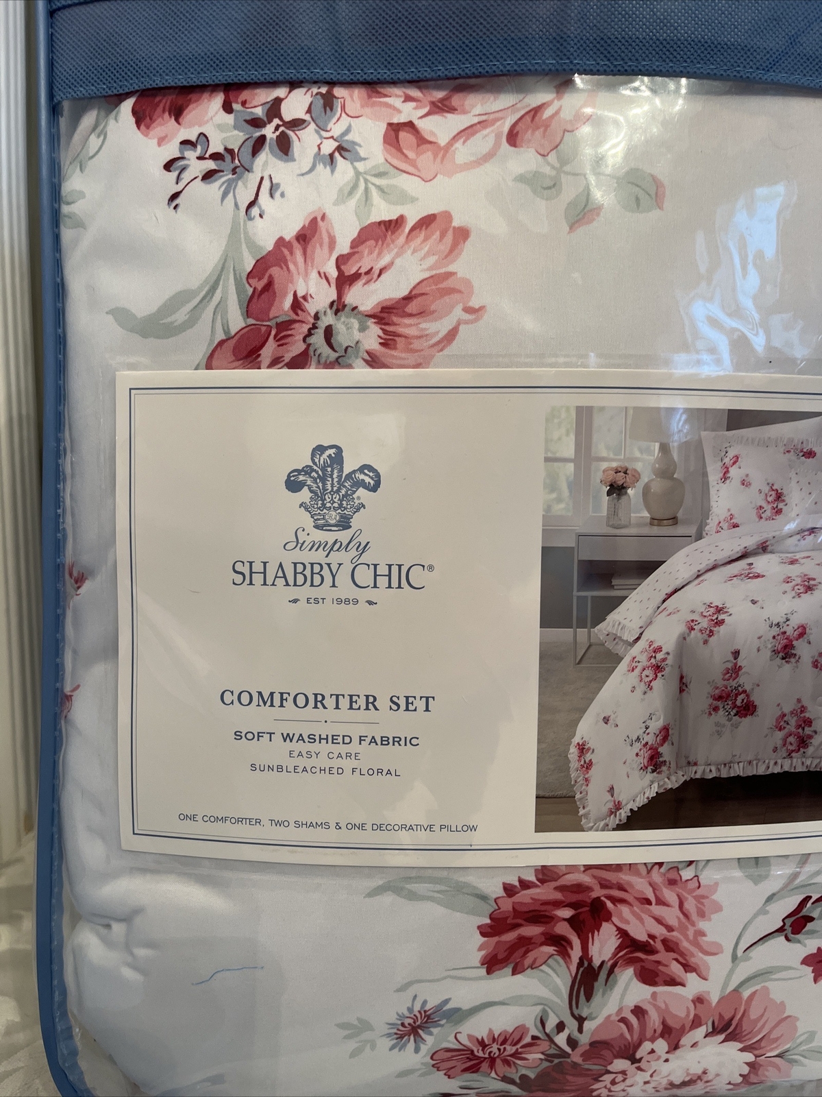 SIMPLY SHABBY CHIC Rose Sun Bleached Floral FULL/ QUEEN COMFORTER SET 4