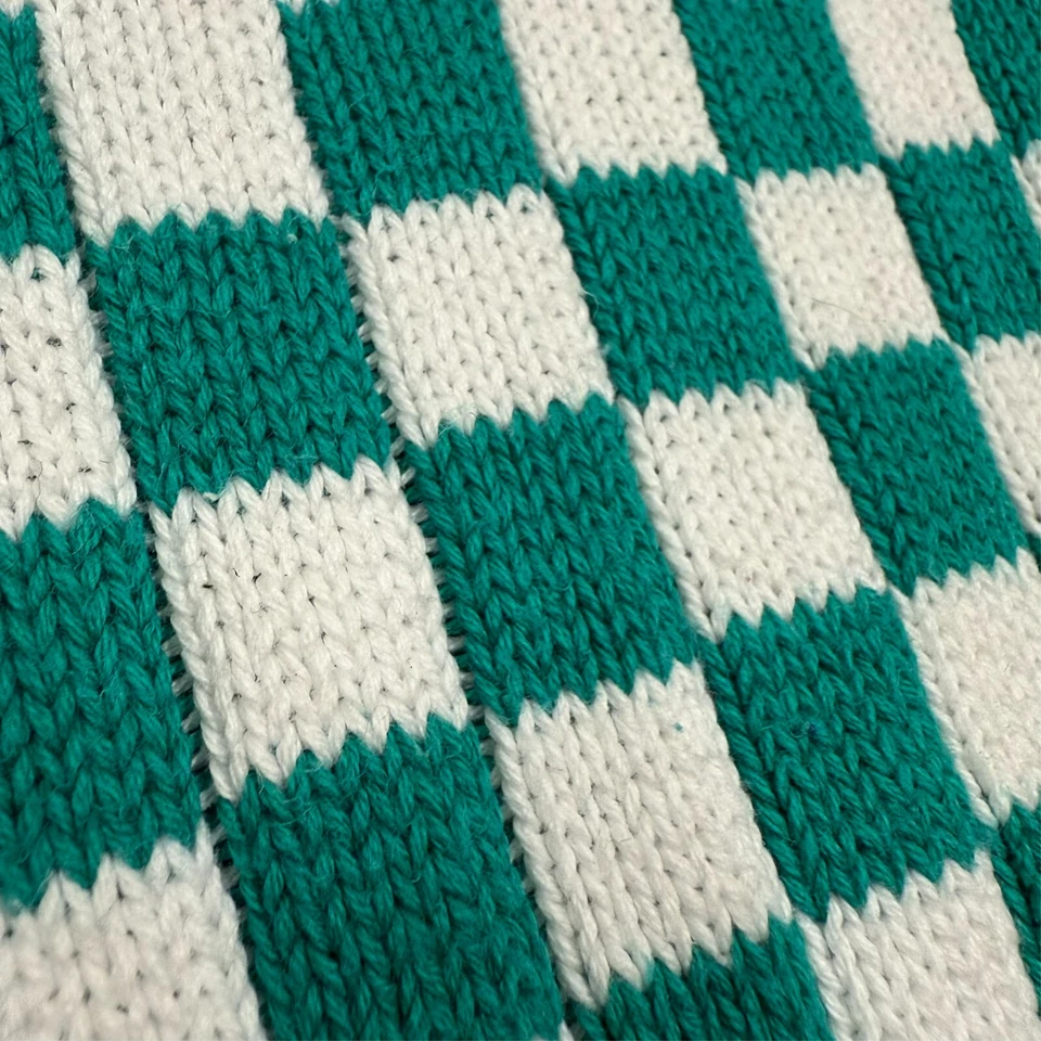 Vintage Stanley Blacker Hand Intarsia Knit Sweater Checker White Cotton Large - Image 4 of 4