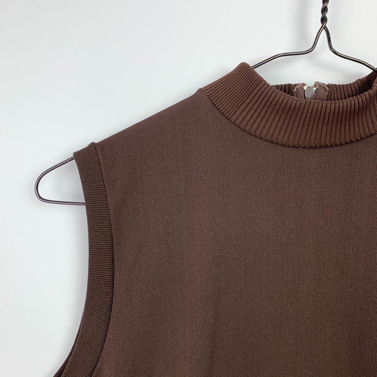 Vintage Double Knit Texturized Polyester Brown Sleeveless Shirt