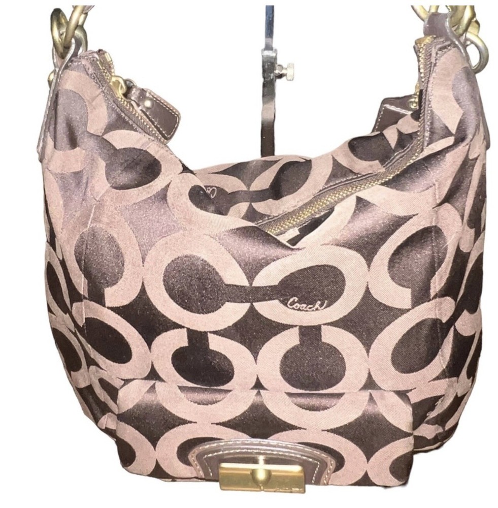 Coach Kristin Brown Op Art Sateen Hobo Bag #14753