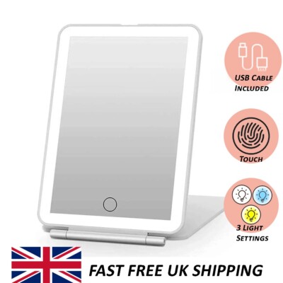 LED Light up Travel Makeup Mirror 3 Color Light Flip Rechargeable ...