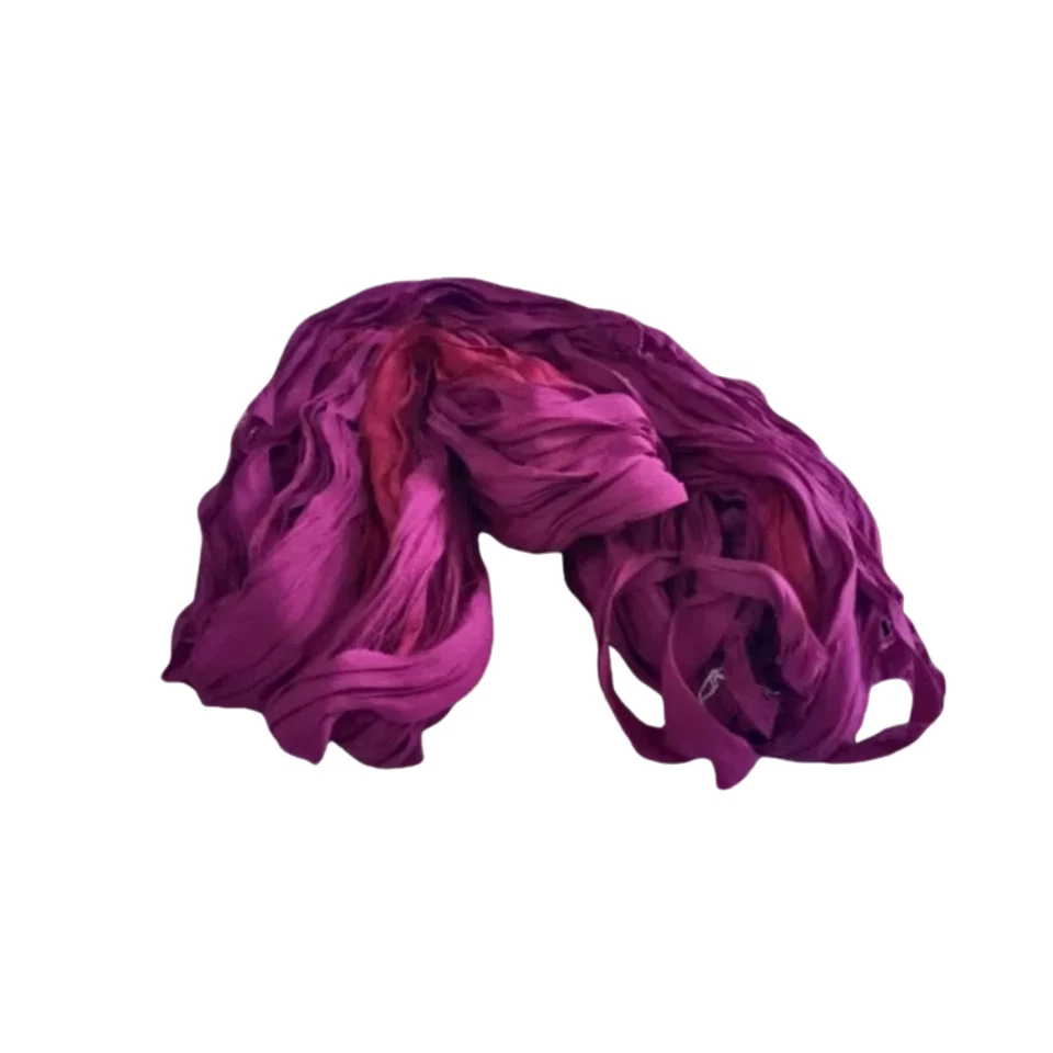 Sari Silk Ribbon super bulky yarn Purple &Red Shade Sari Silk Ribbons - Image 2 of 4