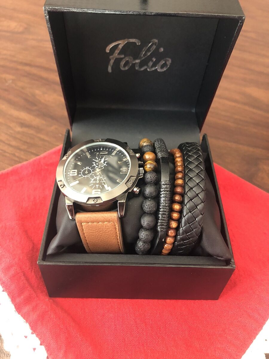 New Folio Mens Wrist Watch with 4 Bracelets In Its Own Black New Folio Mens Wrist Watch with 4 Bracelets In Its Own Black