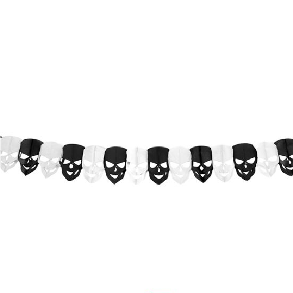 Mini Totenkopf Girlande Schwarz Weiß Grusel Horror Deko Dekoration Party-image