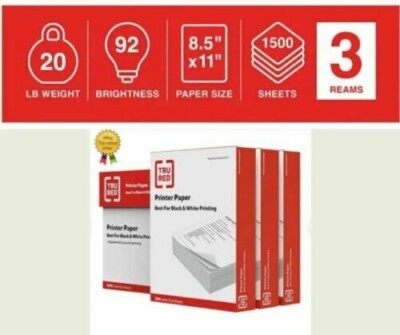 TRU RED 8.5 x 11 Printer Paper 20 lbs. 92 54052/TR56959 - 3 Reams