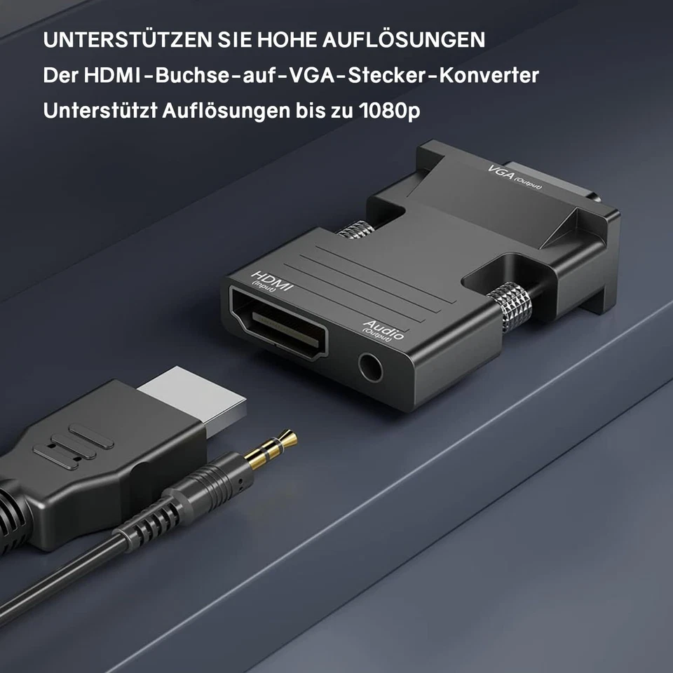 2 Stücke HDMI auf VGA HDMI VGA Adapter mit 3,5mm Klinkenstecker für PC Laptop TV - Bild 4 von 4