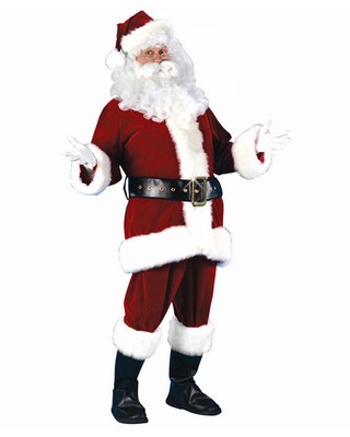 Fun World 7-Piece Plush Velour Santa Christmas Suit Costume - Adult Size Small