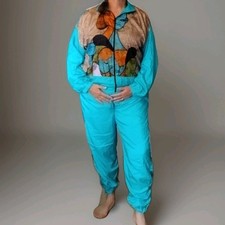 Vtg 80s Picasso Tracksuit Teal Sz Medium - Large Nylon FUNKY