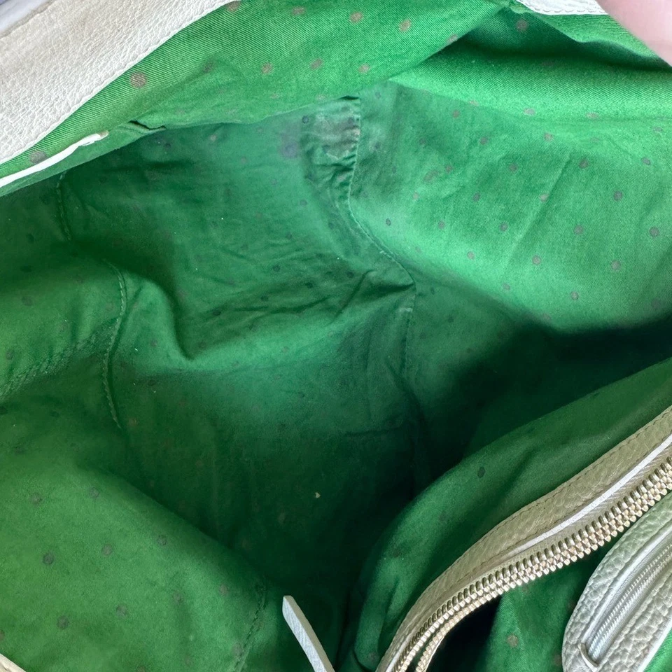 Kate Spade New York Deco large pebbled leather satchel cream green lining rope - Image 4 of 4