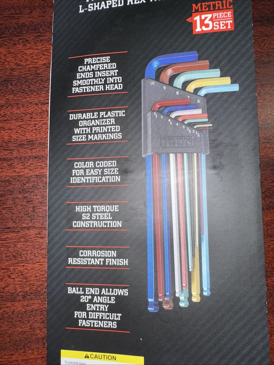 Icon Professional Ball End L-Shaped Hex Wrench Set Color Coded