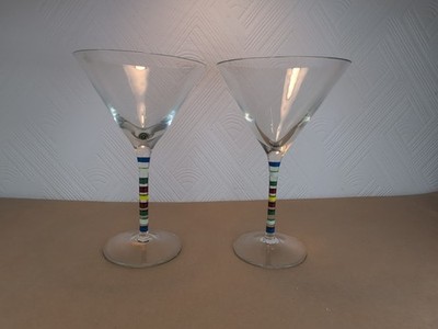2x Vintage Martini Cocktail Glas Kiste Fass Caprice Muster Mehrfarbig Stiel