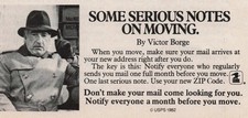 1984 Vintage Print Ad USPS Moving Address Change Victor Borge Serious Notes