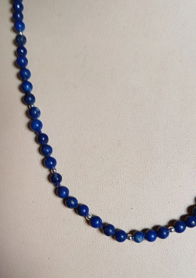 Collana lapislazzulo naturale vintage 42cm - 3mm circa e argento 925 - Immagine 2 di 4