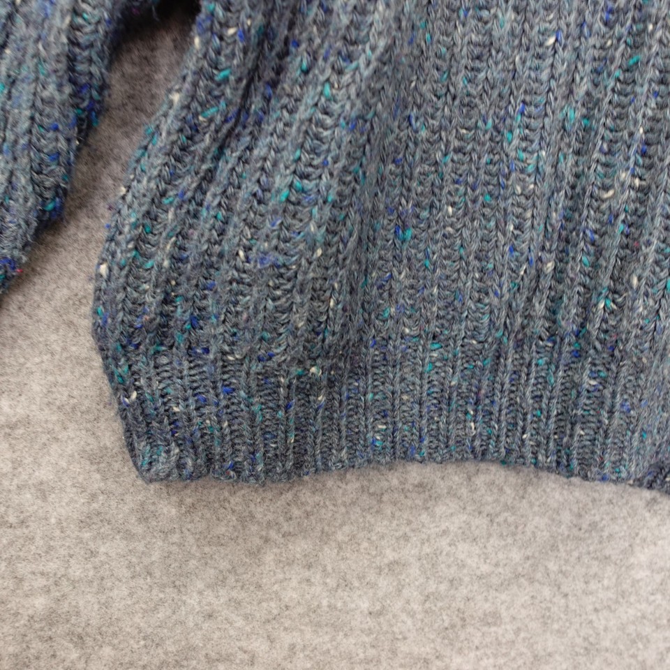 Vintage Cowl Neck Crop Sweater Womens M Blue Wool Chunky Rib Speckled ...