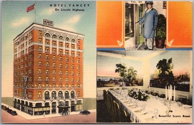 c1940s GRAND ISLAND, Nebraska LINEN Postcard HOTEL YANCEY Black Doorman / LINEN