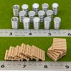 S Scale 1:64 Pallets & Steel Drums – Set of 24 – 3D Printed Model Railroad Acc.