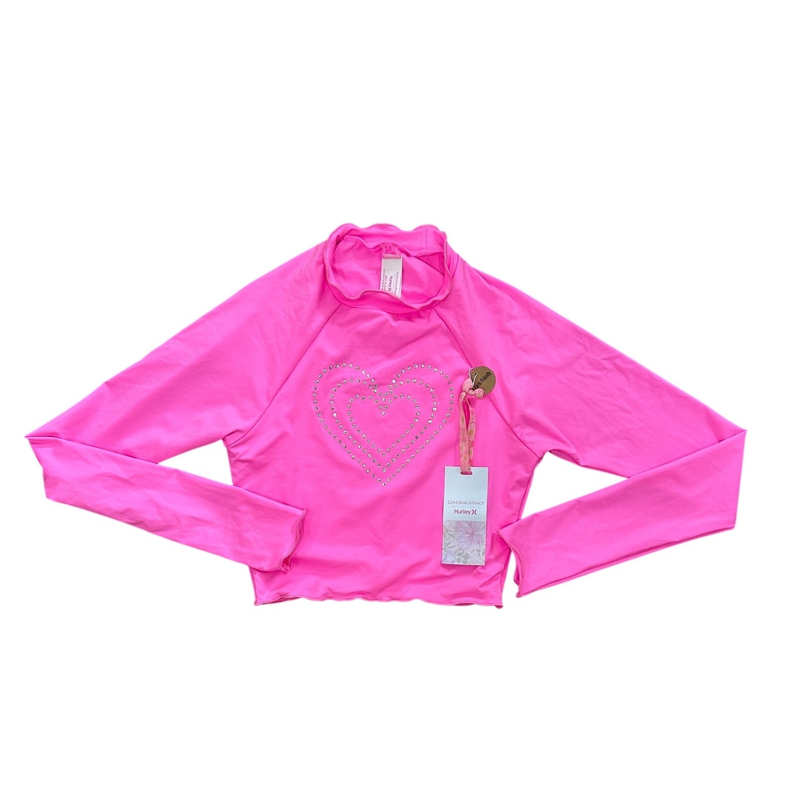 HURLEY x LOVESHACKFANCY Rhinestone Heart Crop LS Rashguard XS image 2