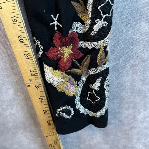 Johnny Was Leggings Womens XS Black Embroidered Floral Pants JW Los Angeles - Picture 7 of 7