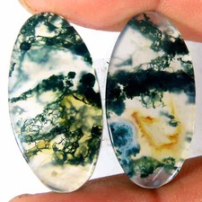 23.15Cts. 100 Natural Green Moss Agate Oval Pair Cab 13x26x3mm Top Gemstone