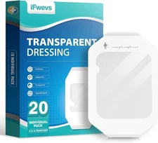 20 Pack Transparent Film Dressing, 4 in x 4.75 Waterproof 4" x 4.75", A-20 