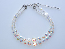 Vintage Aurora Borealis Crystal Necklace Choker with Extender Chain