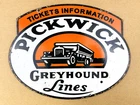 VINTAGE 12x9.5" PICK WICK GREYHOUND GAS PUMP STATION PORCELAIN GASOLINE OIL SIGN
