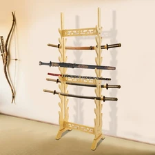 Sword Rack Display Stand 10-Tier Double Side Bamboo Sword Stand Sword Holder