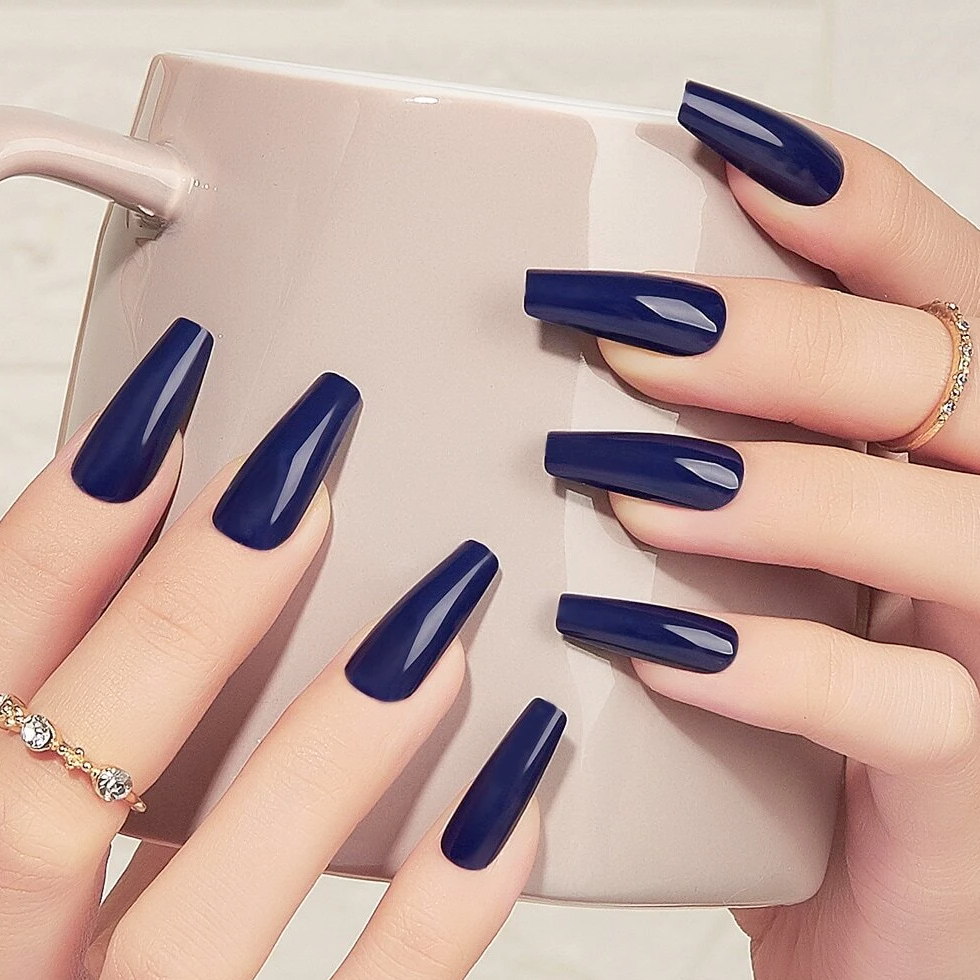 MEDIUM COFFIN *MIDNIGHT BLUE* Full Cover 24 Nail Tips Press On Glue Set! |  eBay