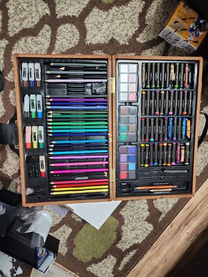 Wood Box Art Painting, Drawing Set, Art Pads, Watercolors, Colored Pencils