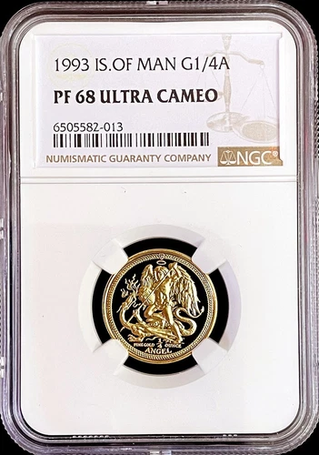 1993 GOLD ISLE OF MAN 1/4 oz ANGEL COIN NGC PROOF 68 ULTRA CAMEO