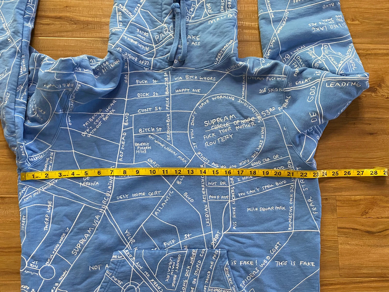 Felpa con cappuccio Supreme Gonz ricamata mappa blu colombia SS19 taglia large uomo