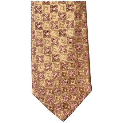 David August Lifestyle Outfitter Orange Gold Geometric 100% Silk Neck Tie Men's