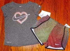 NIKE SPORT AUTHENTIC TODDLERS GIRLS ORIGINAL BRAND NEW 2Pc SHORTS SET Sz 4, NWT