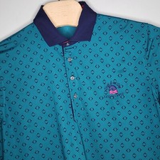 Greyson Mens Polo Shirt Size L Green Logo Print Short Sleeve Stretch Side Slit