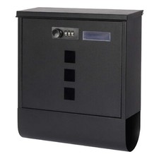Black Large Letter Box Wall-Mounted Post Box with 3-Digit Keyless Lock Mail Box