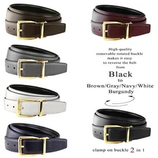 Classic Gold Buckle Reversible Belt Genuine Leather Dress Belt 1-1/8" Wide